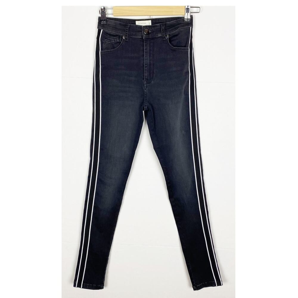 Artelier Nicole Miller Black White Side Stripe Skinny Jeans Size 25